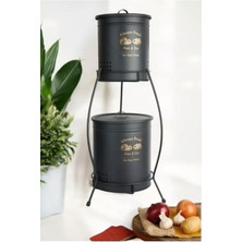 Feyza Design Iki Katlı Siyah Metal Sebze ve Patates Soğan Kovası Sepeti