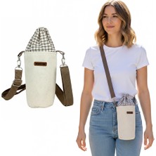 Woodycord El Yapımı Krem Gabardin Büzgülü Matara Termos Kılıfı