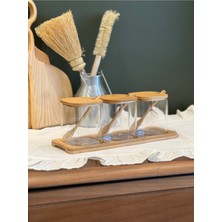 Feyza Design Bambu Standlı 3'lü Cam Kavanoz Seti, Şık ve Kullanışlı Saklama Çözümleri