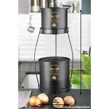 Feyza Design Iki Katlı Siyah Patates ve Soğan Kovası Sepeti Kapaklı, Ekonomik Boy