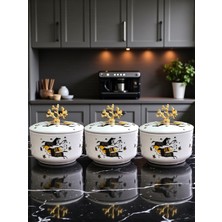 Feyza Design Şık 3'lü Kahvaltılık Saklama Kabı Seti, Baharatlık ve Desenli Gold Detayli