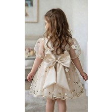 Bes Trend Kız Çocuk Bayramlık Elbise ( Yazlık )Pamuklu 3D Boyutlu Gül Detaylı Tüllü Astarlı Party Abiye