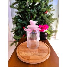 Feyza Design Şık 1300 ml Pudra Renkli Kuş Kapaklı Kavanoz, Saklama ve Dekorasyon