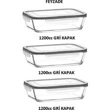 Feyza Design Cam Saklama Kabı 3'lü Set, Dikdörtgen, 1200 Cc, Güvenli ve Şık Tasarım