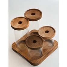 Feyza Design 4 Parça Akasya Kapaklı Cam Baharatlık Seti, Şık ve Kullanışlı Tasarım