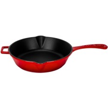 Döküm Yuvarlak Kızartma Tavası Döküm Demir Yekpare Saplı. ÇAP(Ø)24CM - Kırmızı