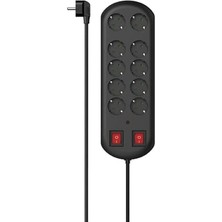 10'lu Akım Korumalı Priz, 2 Switches, 2m, Siyah