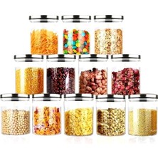 Feyza Design 12 Parça Cam Baharatlık Seti, Metal Kapaklı, Vakumlu Saklama Kavanozları