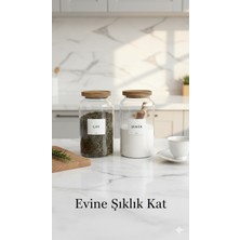 Feyza Design Akasya Cam Kavanoz Seti 2'li, Çay ve Şeker Için Etiketli ve Kaşıklı 2500 ml