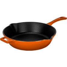 Döküm Yuvarlak Kızartma Tavası Döküm Demir Yekpare Saplı. ÇAP(Ø)24CM - Turuncu