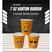 Maycup 7 Oz Karton Bardak 1000 Adet Karışık Smile Desen Eğlenceli Parti Malzemesi