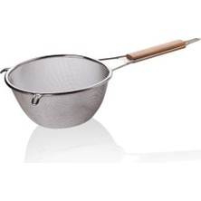 Ahşap Saplı Paslanmaz Çelik Süzgeç, Küçük Boy Metal Süzgeç 18 * 8.5 cm - Ahşap Saplı Paslanmaz Çelik