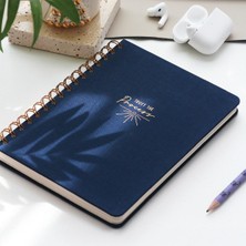 Paperora A5 Spiralli Sert Kapak Keten Noktalı Not Defteri Lacivert  Renkli Desen ile Şık Tasarım