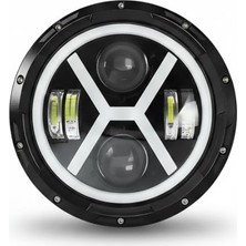 Gümrük Bey 7 Inç LED Far Melek Gözü Beyaz + Amber Motosiklet 18 cm