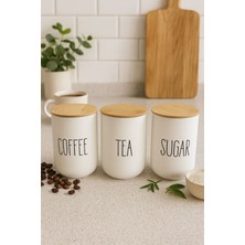 Feyza Design 3'lü Bambu Kapaklı Beyaz Cam Saklama Kavanoz Seti 1000 ml