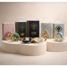 5’li Karışık Renk Kadife Yasin Seti Asetat Çanta Kalp Mika Kutu Tesbihli Mini Kuran Hac Umre Mevlüt