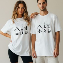Kidilia Iskelet Görselli Yoga Pilates Unisex Bisiklet Yaka Tasarım Tshirt - Beden: Mrenk: Beyaz