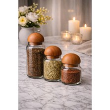 Feyza Design 3’lü Ahşap Kapaklı Cam Kavanoz Seti, Saklama ve Dekor Için Uygun