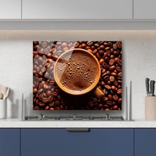 Glitglass Kahve Çekirdeği ve Fincanı Temalı Cam Tablo