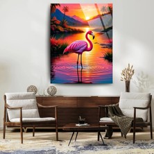Glitglass Tropikal Gün Batımı ve Flamingo Cam Tablo