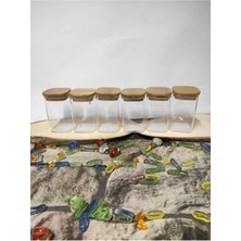 Feyza Design 6'lı Kare Bambu Kapaklı Şeffaf Kavanoz Seti, Pratik ve Şık Düzenleme