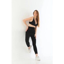 Liyuza Siyah Mı 2711 Lazer Kesim Fermuarlı Uzun Tayt