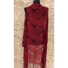 Akinco Pareo Dantel Yelek Mayo Bikini Üzeri Yaprak Desenli Püsküllü Plaj Elbisesi - Bordo