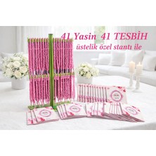 41 Yasin 41 Tesbih Pembe Set – Özel Standlı Bebek Mevlüt Hediyeliği , Lohusa, Diş Buğdayı