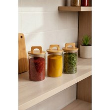 Feyza Design Bambu Kapaklı 3'lü Baharatlık Seti, 15 Cm, Şık ve Pratik Kullanım