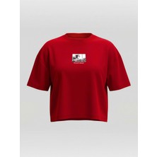 Broco Kadın Oversize Yumuşak Kumaş Four Seas Crop T-Shirt