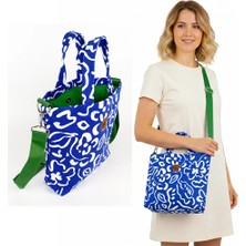 Woodycord El Yapımı Mavi Beyaz Soyut Desenli Gabardin Omuz Çantası