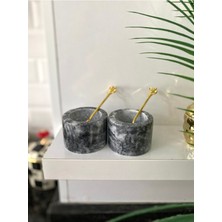 Feyza Design Koyu Gri Mermer Baharatlık Seti, Gold Kaşıklı, Şık ve Modern Mutfak Dekoru