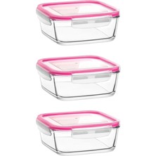 Feyza Design Cam Kilitli Saklama Kabı 3'lü Set 1150CC Pembe Kapak