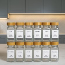 Feyza Design Bambu Kapaklı 12’li Cam Baharatlık Seti 120ML Etiketli, Şık ve Kullanışlı