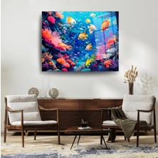 Glitglass Canlı Mercan Kayalığı ve Renkli Balıklar Temperli Cam Tablo - Akvaryum Duvar Dekoru