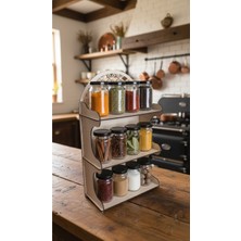 Feyza Design 12'li Cam Baharatlık Seti, Dekoratif Mdf Standlı, Mutfak Düzenleyici