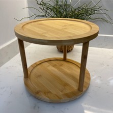 Feyza Design Iki Katlı Bambu Döner Sunum Standı Çok Amaçlı Kullanım Ideal