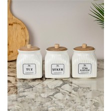 Feyza Design 3’lü Porselen 500 ml Saklama Kabı Seti Baharat Tuz Şeker Türk Kahvesi Için