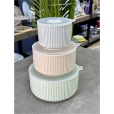 Feyza Design Renkli Vakum Kapaklı Stonware 3'lü Saklama Seti, Şık ve Pratik Kullanım