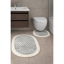 Kaymaz Tabanlı 2’li Banyo Paspas Seti – Yıkanabilir, Su Emici, Toz & Leke Tutmaz Oval Klozet Takımı