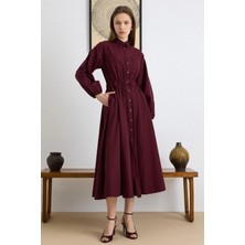 Olcay Göğüs Cepli Beli Lastikli Poplin Elbise BORDO 9286-E