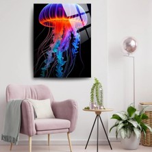 Glitglass Modern Neon Denizanası Cam Tablo - Şık ve Çağdaş Metal