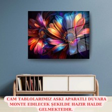 Glitglass Neon Floresan Çiçekler Desenli Işıltılı Sanatsal Temperli Cam Tablo - Salon Duvar Dekoru