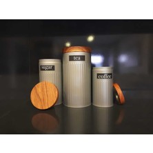 Feyza Design 3’lü Metal Saklama Kabı Seti, Gri, Çay, Kahve, Şeker, Mutfağa Şıklık