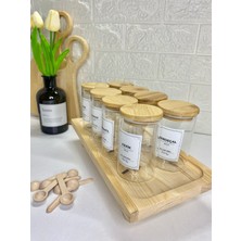Feyza Design 8'li 250 ml Ahşap Kapaklı Cam Baharatlık Seti, Saklama Kavanozu ve Kaşık