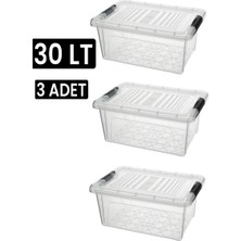 Qs Plastik Depolama Saklama Kutusu Düzenleyici Kilitli Saklama Kabı 3 Adet 30 Lt Şeffaf