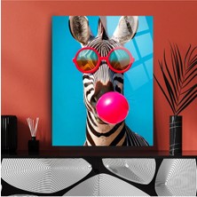 Glitglass Renkli Zebra Cam Tablo – Modern Pop Art Dekoru, Benzersiz Hediye Dekorasyonu
