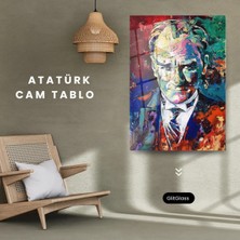 Glitglass Atatürk Portresi Soyut Renkli Tasarım Sanatsal Temperli Cam Tablo