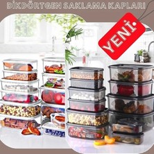 Feyza Design 24 Parça Dikdörtgen Saklama Kabı Seti Siyah ve Beyaz