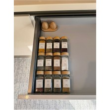 Feyza Design Cam Baharatlık Seti 18 Parça Bambu Kapaklı ve Özel Baskılı Etiketlerle